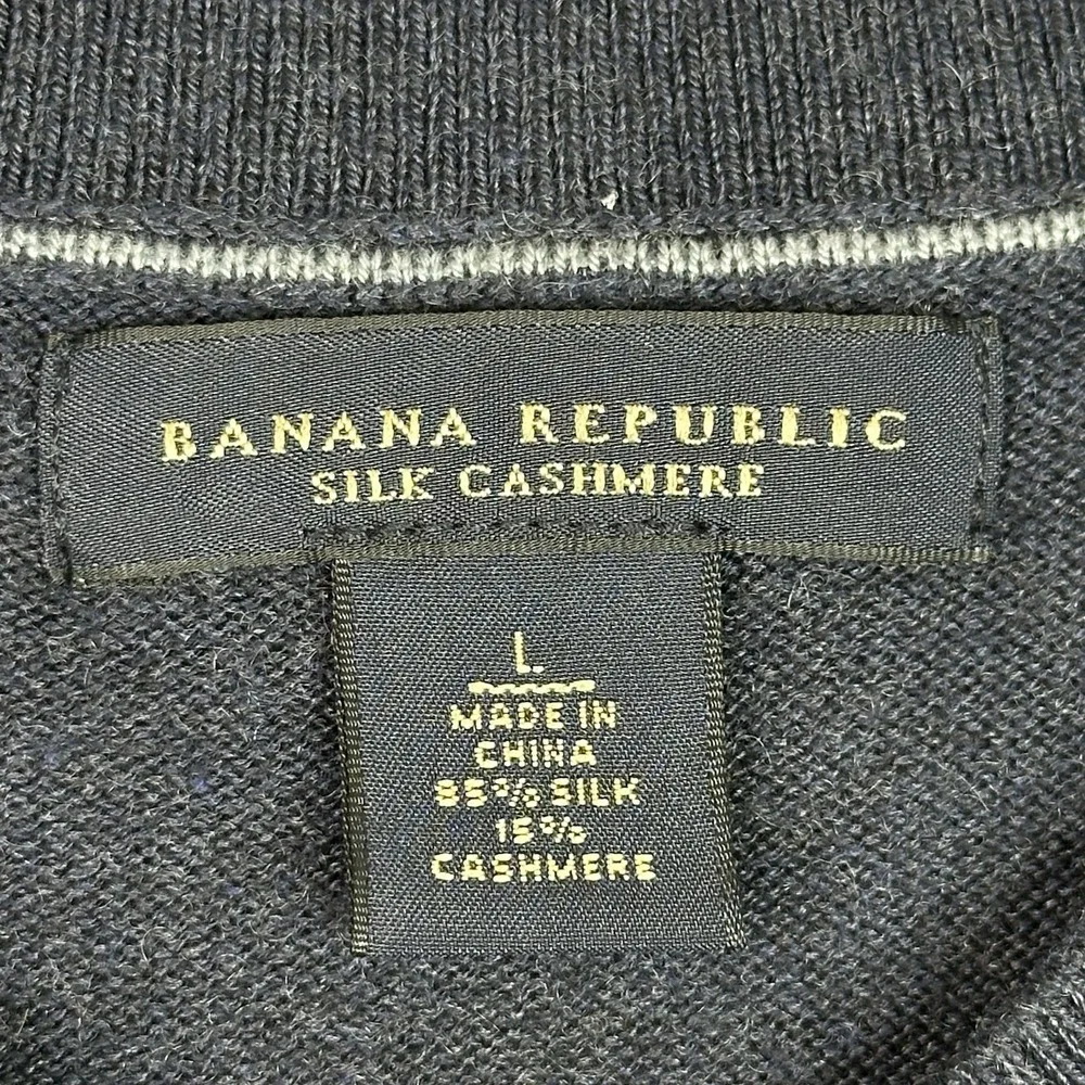 Banana Republic Silk Cashmere Sweater Vest Mens Navy Argyle‎ V Neck Classic